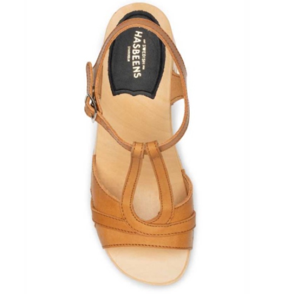 Swedish Hasbeens Tan Leather T-Strap Sandals